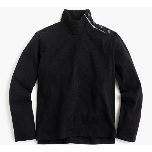 J. Crew Button Shoulder Turtleneck Sweatshirt Black Cotton Long Sleeve Preppy XS - Picture 2 of 10